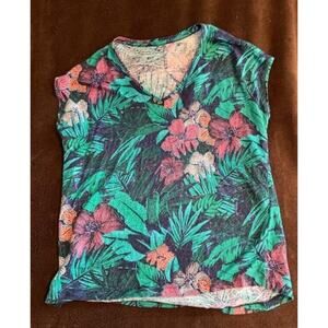 Colorful Linen Loft Shirt Size Small Short Sleeve V-Neck